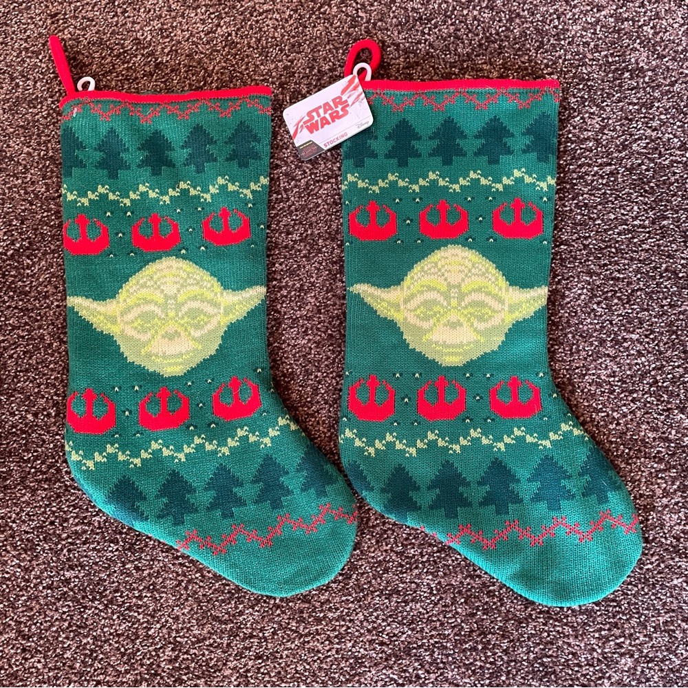 Star Wars Green Christmas Stockings Yoda 18" Knit Lot of 2 NWT